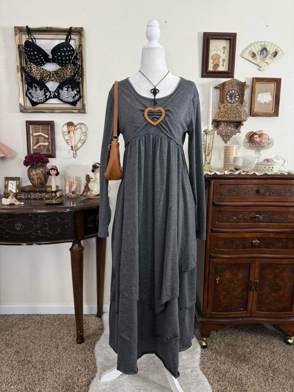 BNWT whimsical boho fairy grunge grey subversive babydoll‎ maxi dress